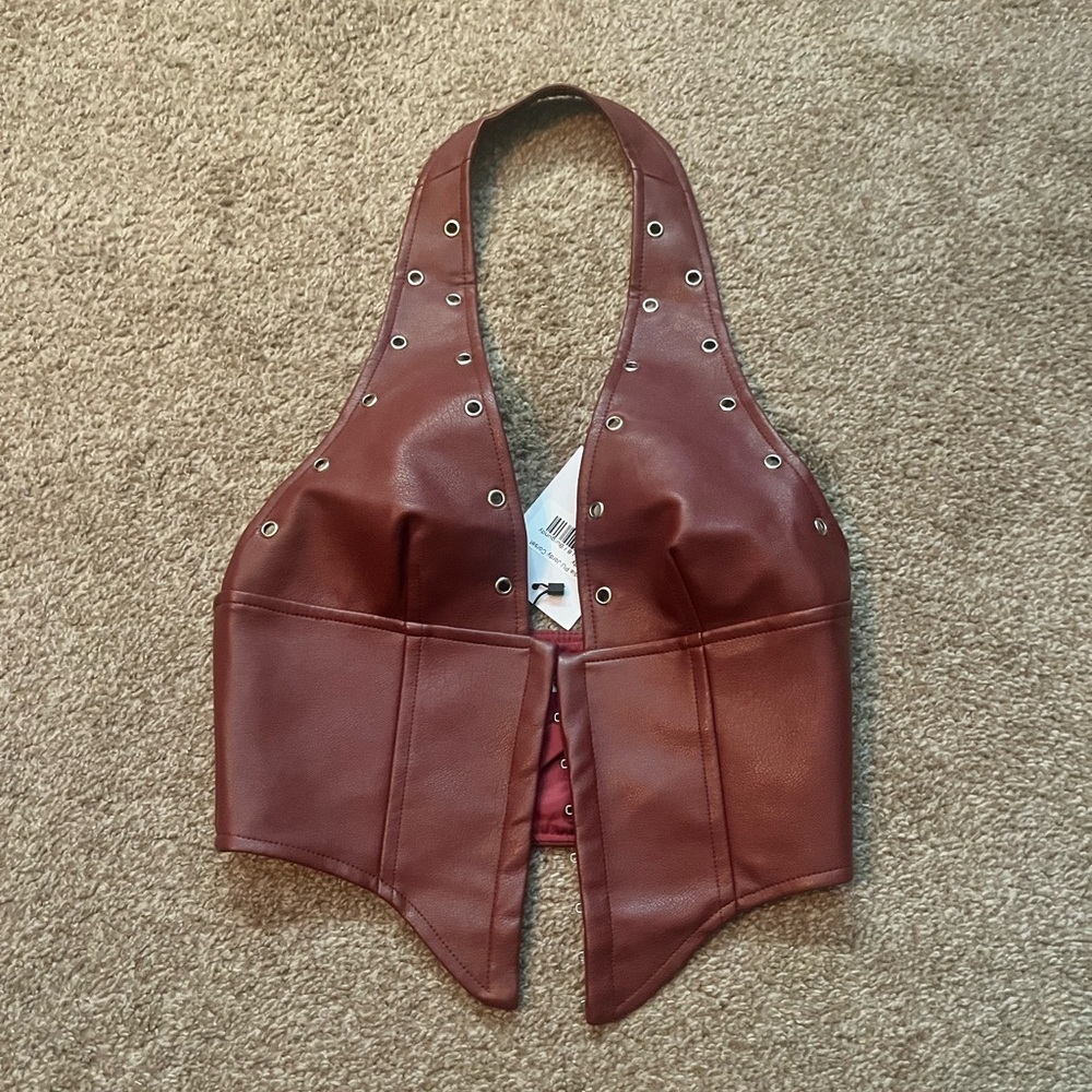 Red Leather Halter Vest
